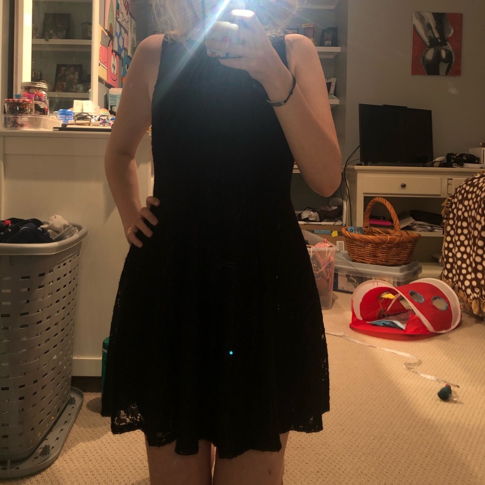 Juniors Black Lace Sparkle Formal Midi Dress